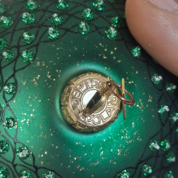 2 Vintage Dept 56 Poland Glass Ornaments Green Gold Glitter Embellished Elegant - Picture 10 of 16